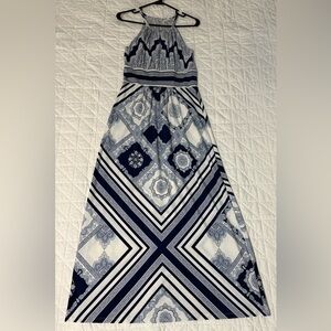 Vintage London Style Collection Petite Maxi Dress Halter Blue Paisley Boho 6P